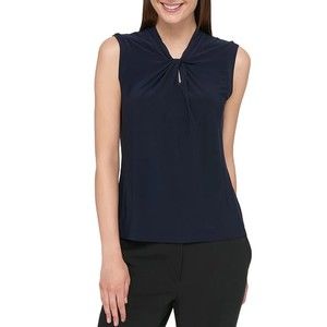 Tommy Hilfiger NWT Sleeveless Jersey Knit Keyhole Knot Neck Navy Small New
